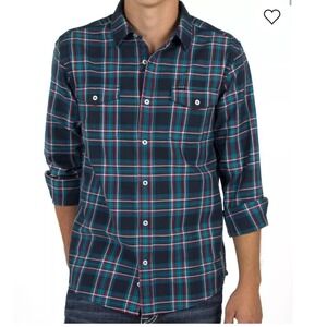 Hurley Mens Long Sleeve Plaid Button Down Shirt Navy Blue Teal‎ Red Size Large